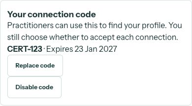 Actual code-sharing panel using example code CERT-123